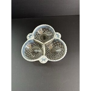 Vintage Hobnail Milk Glass 3 Section Candy/Relish Dish Blue White Fenton Style